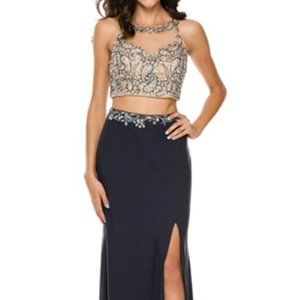 Two Piece Halter Neck Sheath Prom Dress JT595